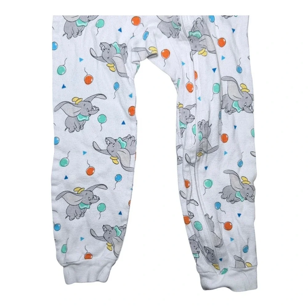 Disney Dumbo Pajamas Kids 4T Sleeper One Piece White Balloon Print Cotton Zip Up